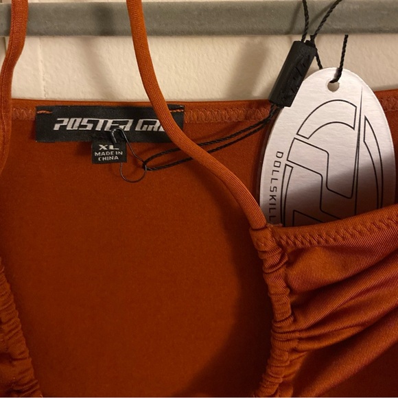 NWT Poster Grl Dolls Kill Exclusive KNIVES OUT MINI DRESS Size XL Brown Orange - Picture 2 of 6